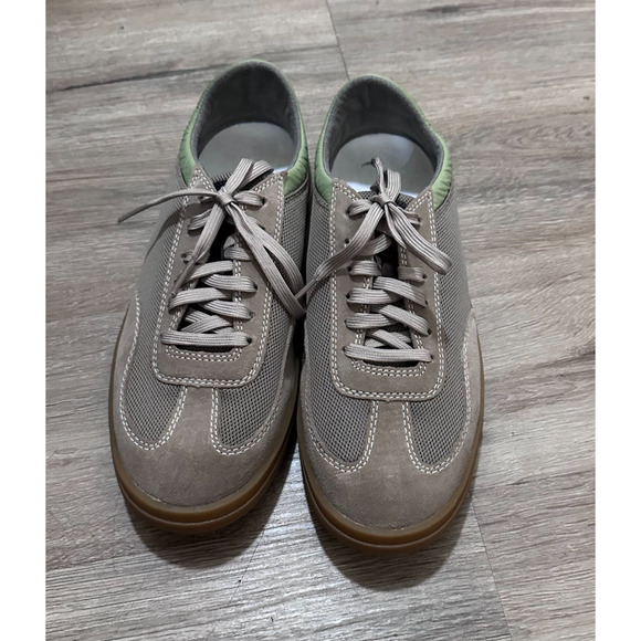 NWOB OLUKAI Punini Court Shoes Men’s 8 Suede Taupe Sage Leather Mesh Gum Sole - Picture 1 of 7